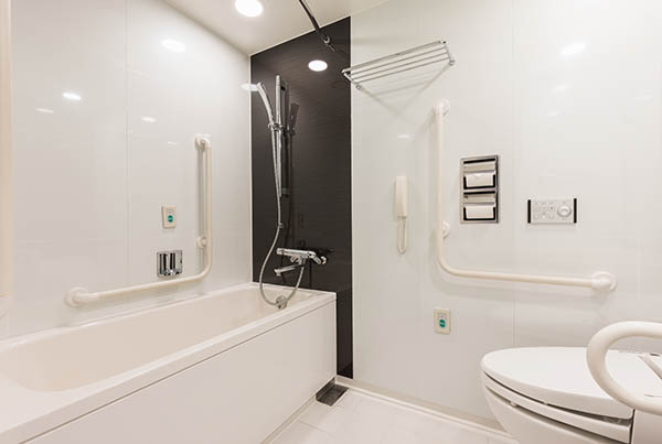 wheel chair accessible designed bathtub and toilet